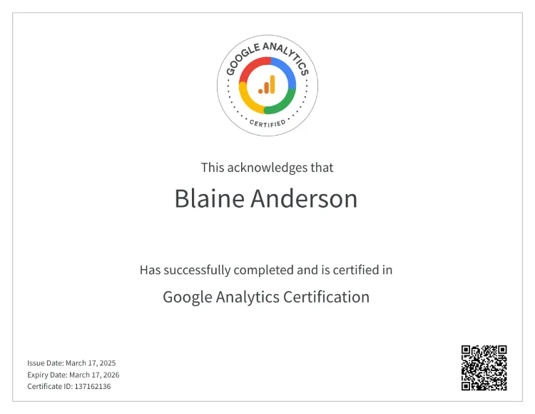 Certificate of Completion for Google Analytics